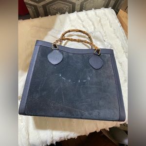 Gucci vintage tote bamboo navy blue suede